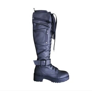 Dolls Kill Current Mood Knee High Combat Boots Black